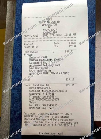 USA USPS payment receipt
